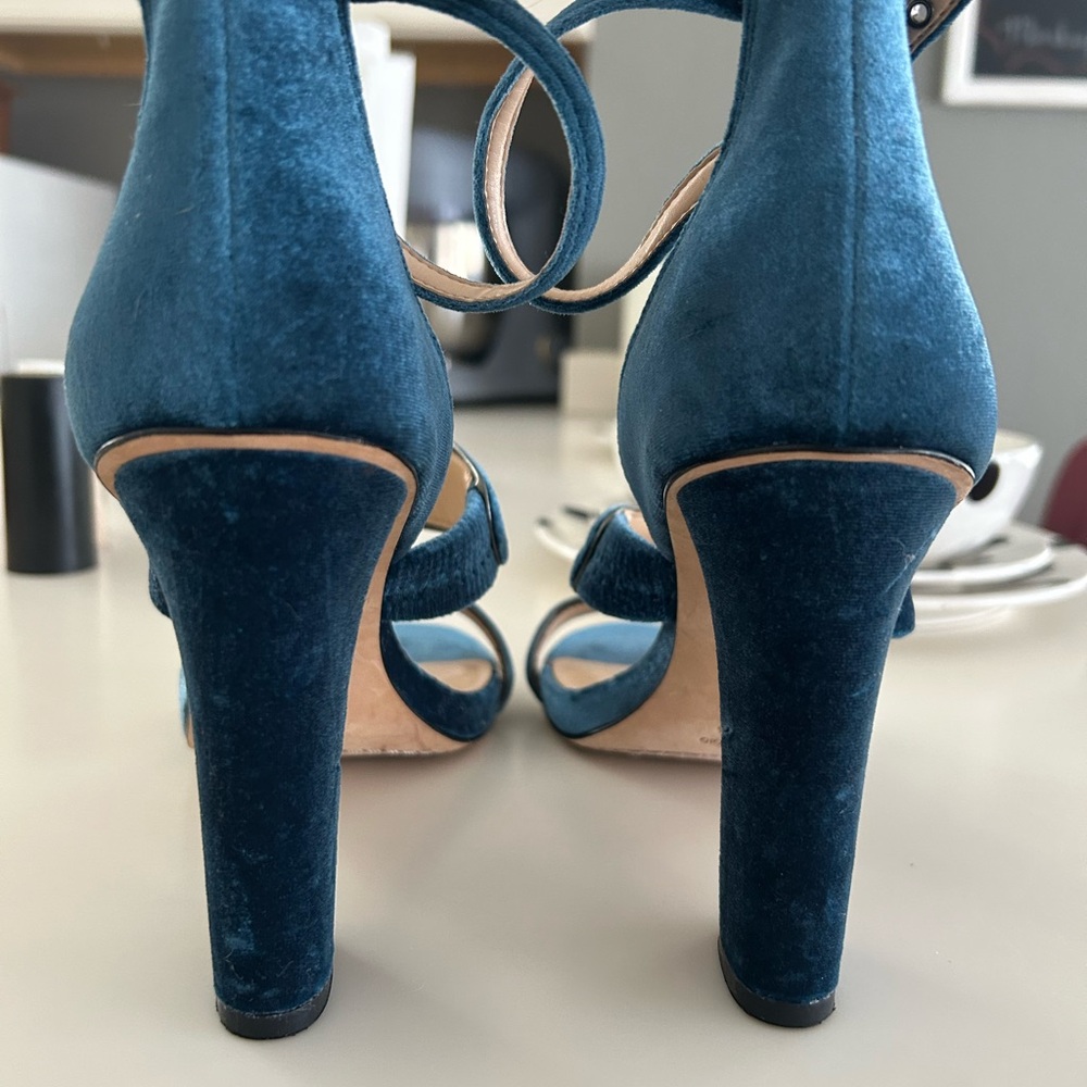 Vince Camuto Velvet Teal Heels - Picture 2 of 5